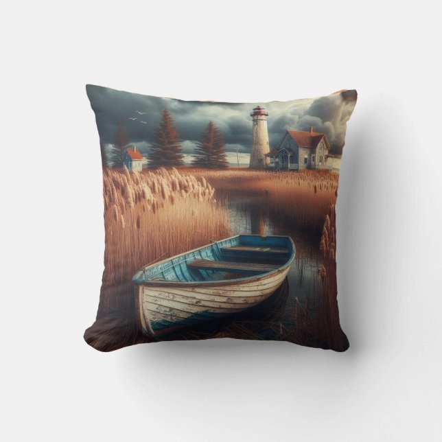 Coussin Sérénité côtière : Phare et bateau à moteur (Recto)