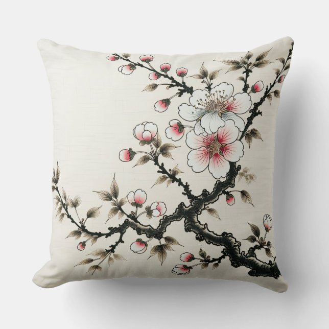 Coussin Sérénité en fleur - Branche de fleurs de cerisier (Recto)