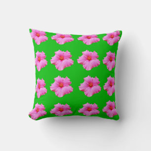 Coussin "Sérénité pétale : Hibiscus rose sur toile verte
