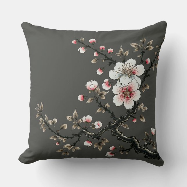 Coussin Serenity in Bloom Cherry Blossom Branch (gris) (Recto)