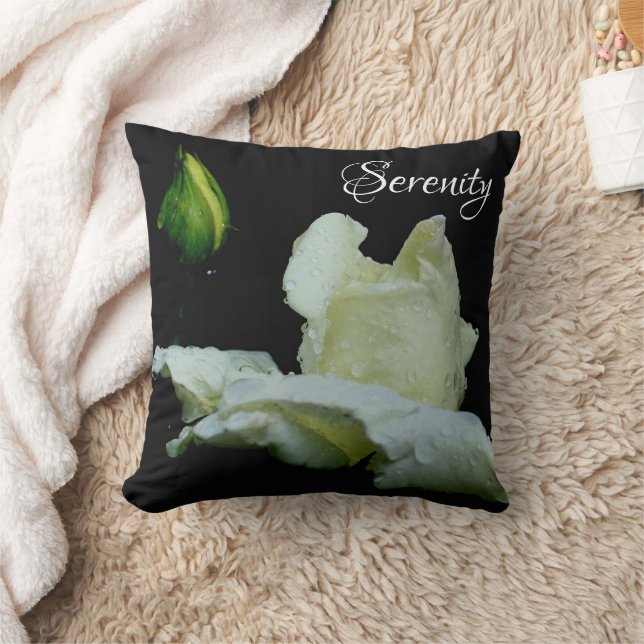 Coussin Serenity White Rosebud Mots Inspirants (Couverture)