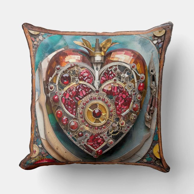 Coussin Série Steampunk Cœur de Grenade Rubis (Recto)