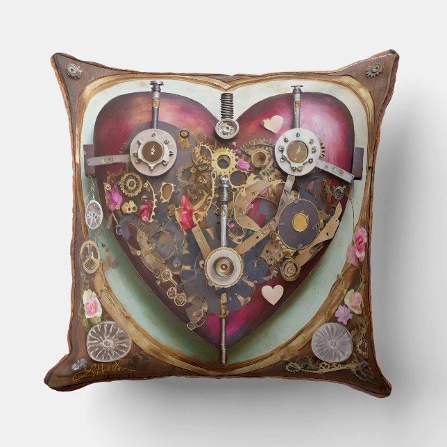 Coussin Série Steampunk Rouge à Cœur Buff (Recto)
