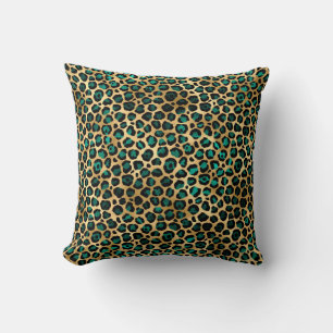Coussin Série Teal et Or Design Léopard 14