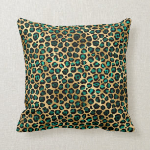 Coussin Série Teal et Or Design Léopard 14