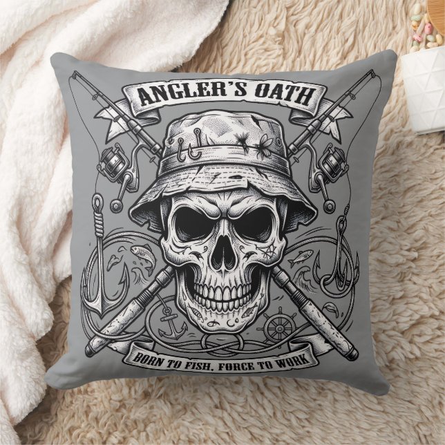 Coussin Serment de Pêcheur – Né pour Pêcher, Forcé de Trav (Couverture)