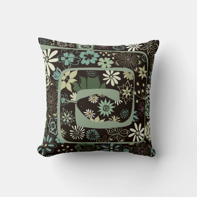 Coussin Serpent Abstrait Boho Chic Floral | Sage Green (Recto)