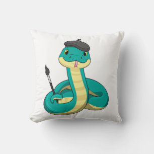 Coussin Serpent comme peintre avec pinceau