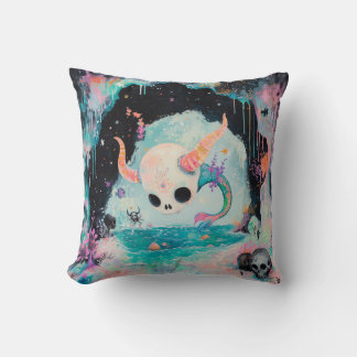 Coussin Serpent de mer à crâne Magique Witchy AI Art