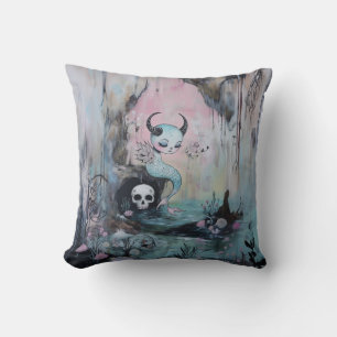 Coussin Serpent de mer à crâne Magique Witchy AI Art