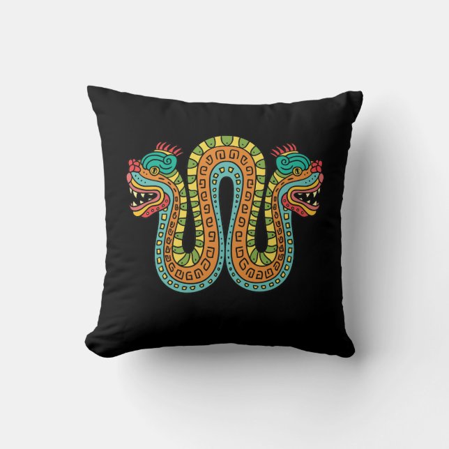 Coussin Serpent Double Tête Aztèque Mexique Art (Recto)