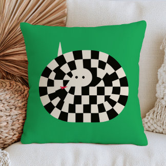 Coussin Serpent enroulé en motif à carreaux Animal vert