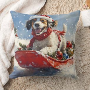 Coussin Setter Anglais Chien en Luge Laissez Tomber la Nei