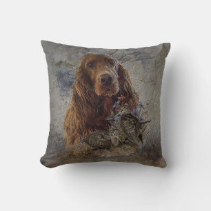 Coussin Setter irlandais avec bécasse         