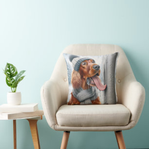 Coussin Setter Irlandais Avec Langue Sur Pole Gelé