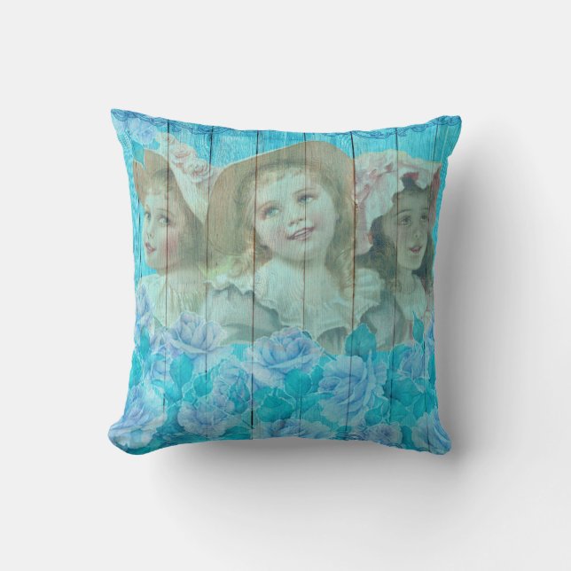 Coussin Shabby Chic 3 Petites Filles Victoriennes Floral (Recto)