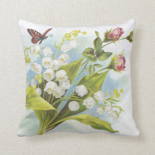 Coussin Shabby Chic Butterfly, Roses & Lily de la Vallée