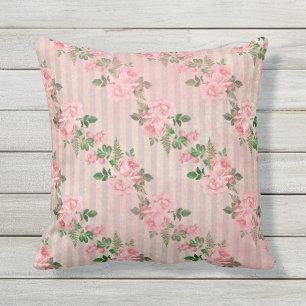 Coussin Shabby Chic Floral Grunge Stripes Rose