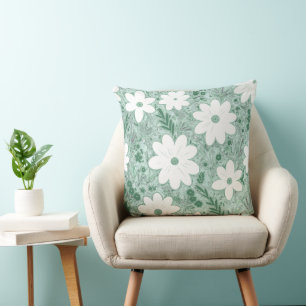 Coussin Shabby Chic Pastel Green Retro Daisy Motif