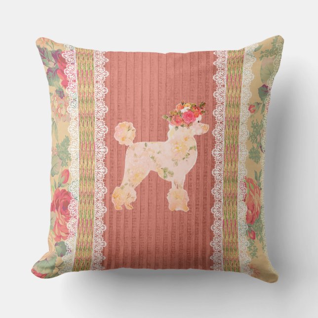 Coussin Shabby Chic Poodé Floral Avec Rose (Recto)
