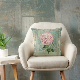 Coussin Shabby Chic Turquoise Rose Floral Chrystanthemum