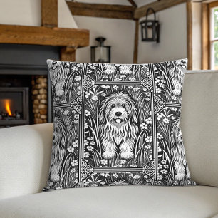 Coussin Shaggy Chien Jardin Vintage noir et blanc