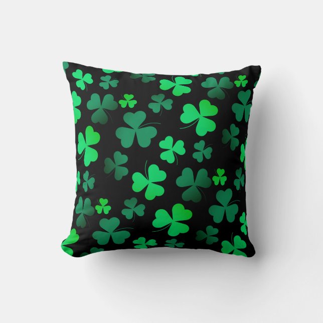 Coussin Shamrock Clover Irlande Irish Modern Green & Black (Recto)