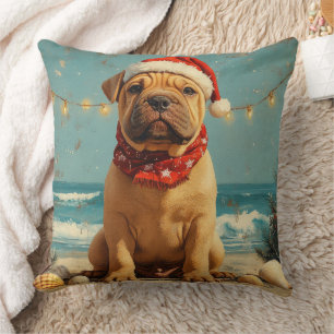 Coussin Shar Pei Chien Christmas Plage Vintage