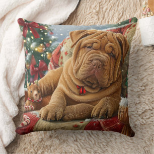 Coussin Shar Pei Chien Festif de Noël