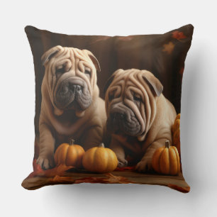 Coussin Shar Pei Chiot Automne Citrouille de plaisir