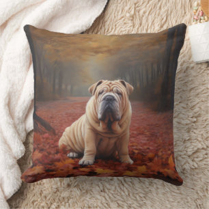 Coussin Shar Pei dans l'automne Feuilles automne Inspire