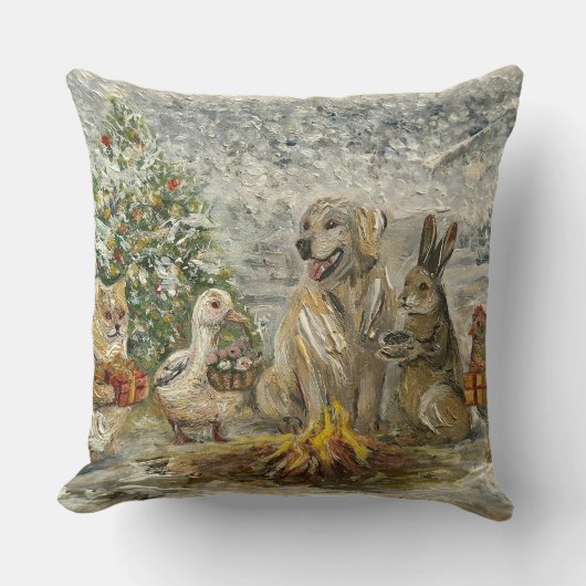 Coussin Shared Warmth Whimsical Farmhouse Animals Campfire (Recto)