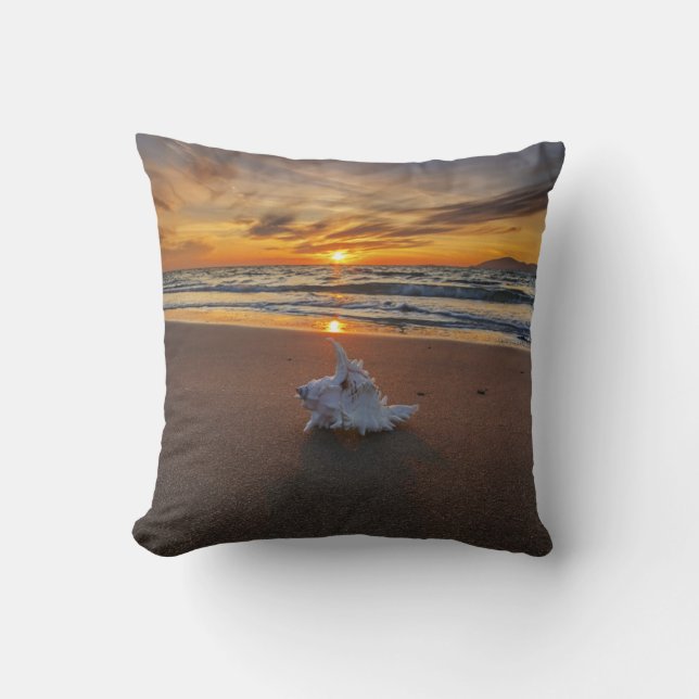Coussin Shell à la plage à l'île du coucher du soleil | (Recto)