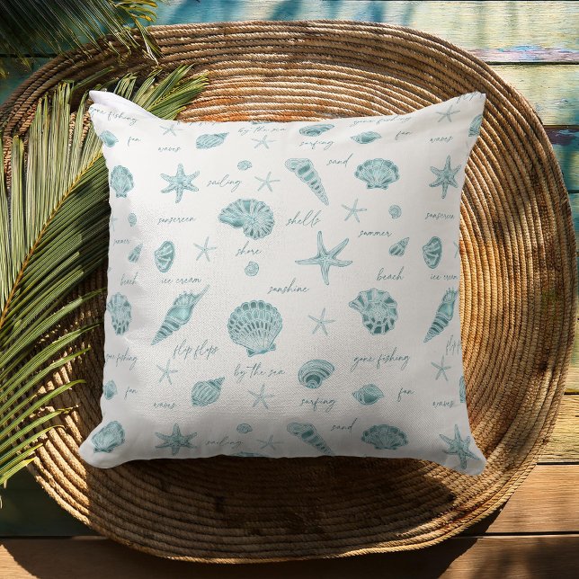 Coussin Shells Starfish Sun Fun Texte Turquoise ID918 (Créateur téléchargé)