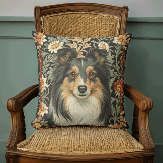 Coussin Sheltie or Collie Dog in William Morris Style