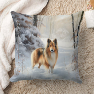 Coussin Shetland Sheepdog Laisser neiger Noël
