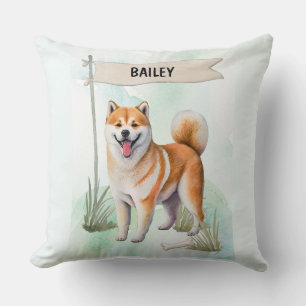 Coussin Shiba Inu Aquarelle Chien Personnalisé