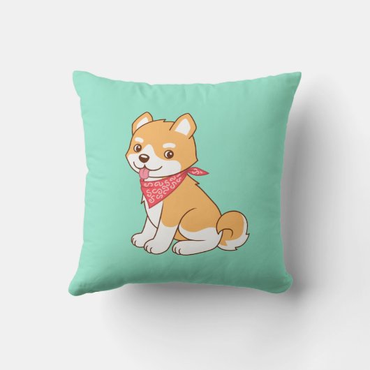 Coussin Shiba Inu, chien coquelet mignon, en vert (Verso)