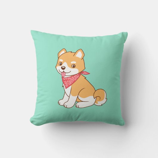 Coussin Shiba Inu, chien coquelet mignon, en vert (Recto)