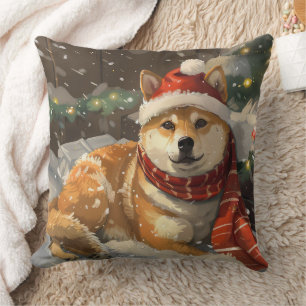 Coussin Shiba Inu Chien Festive de Noël