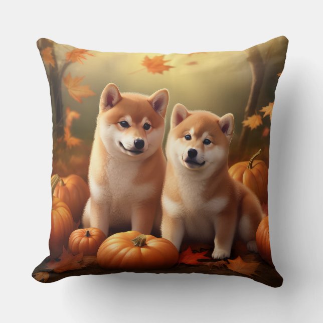 Coussin Shiba Inu Chiot Automne Citrouille de plaisir (Recto)
