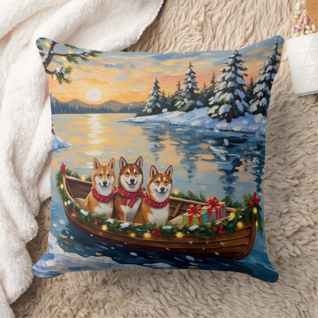 Coussin Shiba Inu Christmas Boat Holiday (Couverture)