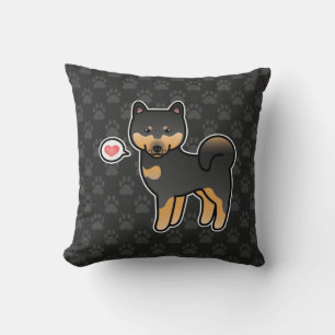 Coussin Shiba Inu de dessin animé noir et feu Amour
