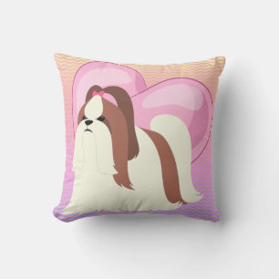 Coussin Shih Tzu et Cœur Rose