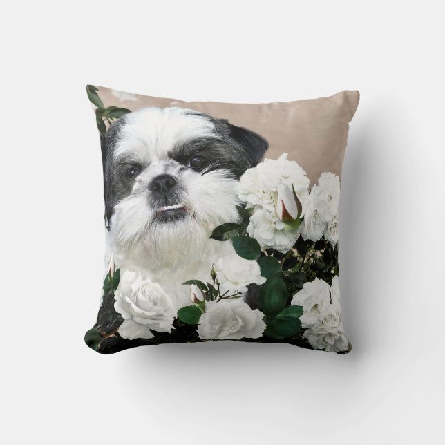 Coussin Shih Tzu et roses (Recto)