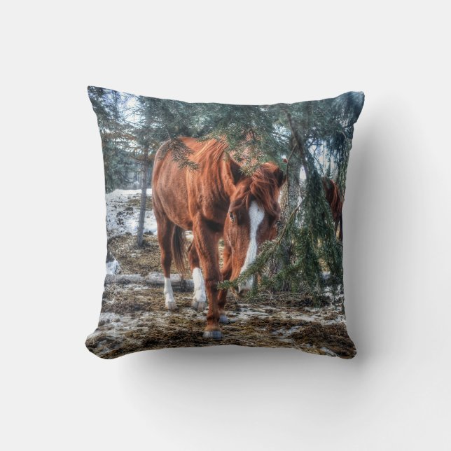 Coussin Shy Sorrel Mare et Branches Cadeau amateur de chev (Recto)