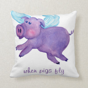 Coussin Si pourpres les porcs pilotent l'aquarelle