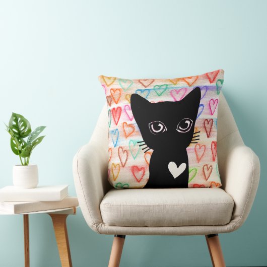 Coussin Si vous aimez les chats noirs - coeurs pour vous (Chaise)