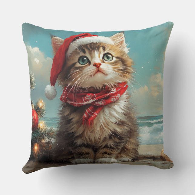 Coussin Sibérie Chat Noël Plage Vintage (Verso)