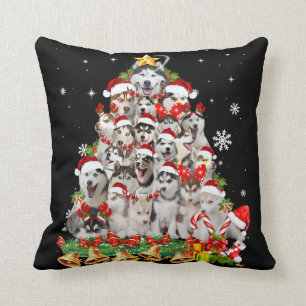 Coussin Sibérie des lumières des arbres de Noël   chien xm